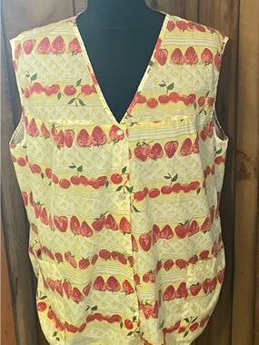 Vintage MoonDance Yellow Strawberry-Print Sleeveless Button Front Tunic